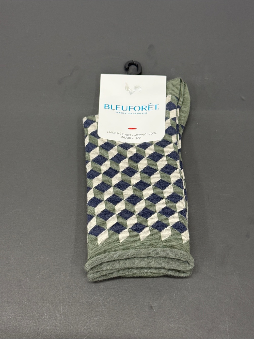 Bleuforêt Women’s Merino Wool Geometric Socks in Olive Green